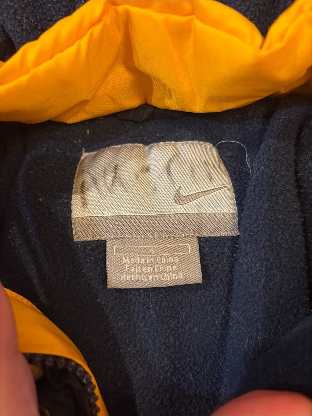 Y2K Nike Boys Winter Jacket Blue Yellow Hooded Puffy Synthetic Fill Quilted SZ 6 - Picture 3 of 8